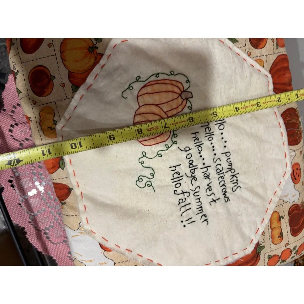 Handmade Fall Pumpkin Decorative Pillow Embroidered Hello Fall Tassel 12x12